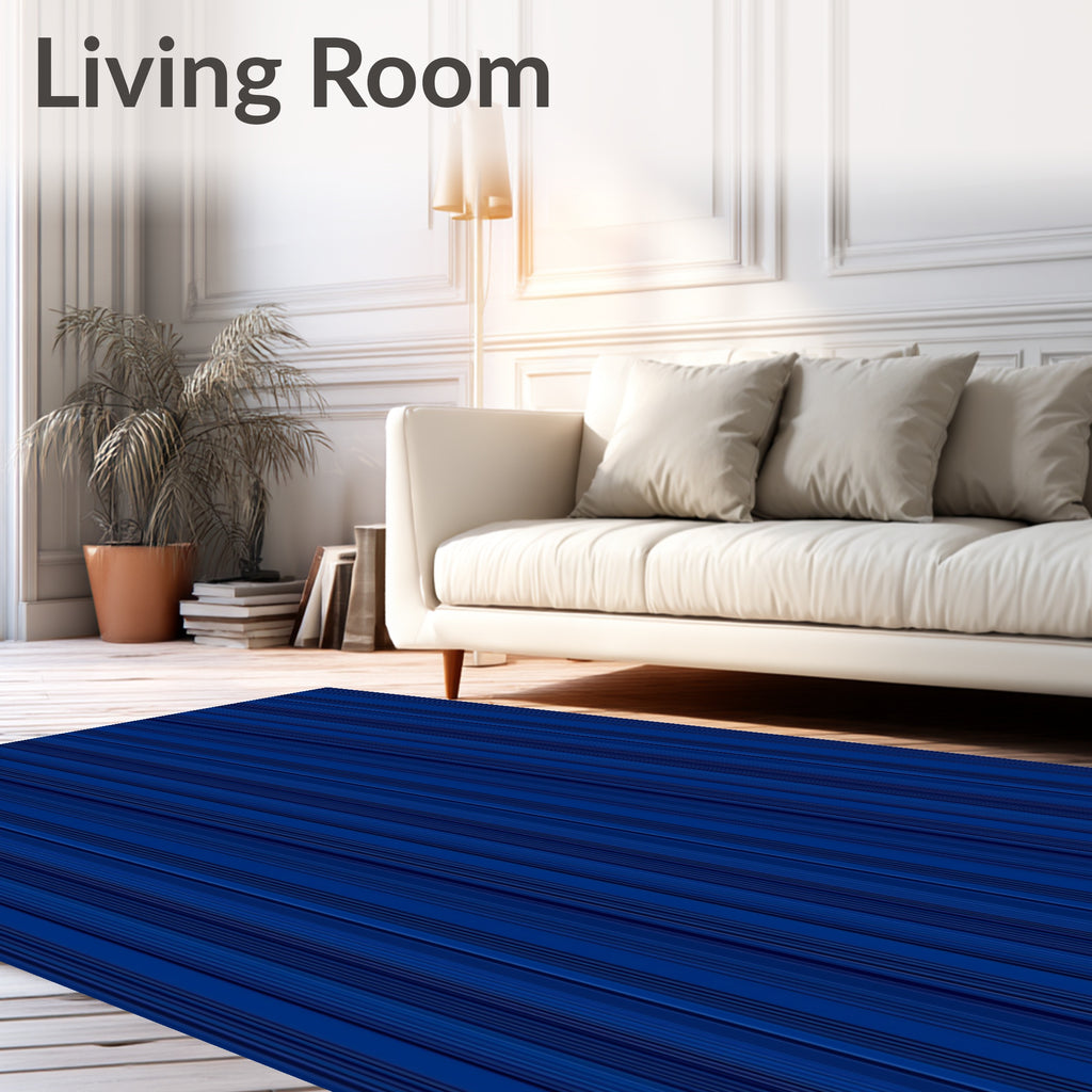 Deep Blue Vertical Stripe Pattern Rug
