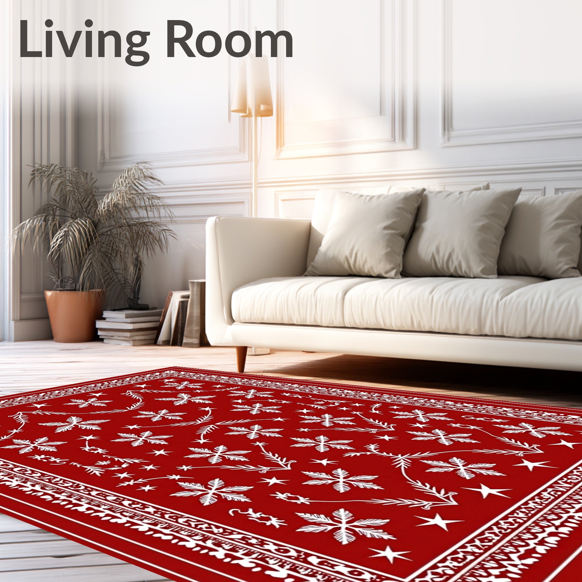 Red Snowflake Star Festive Pattern Rug