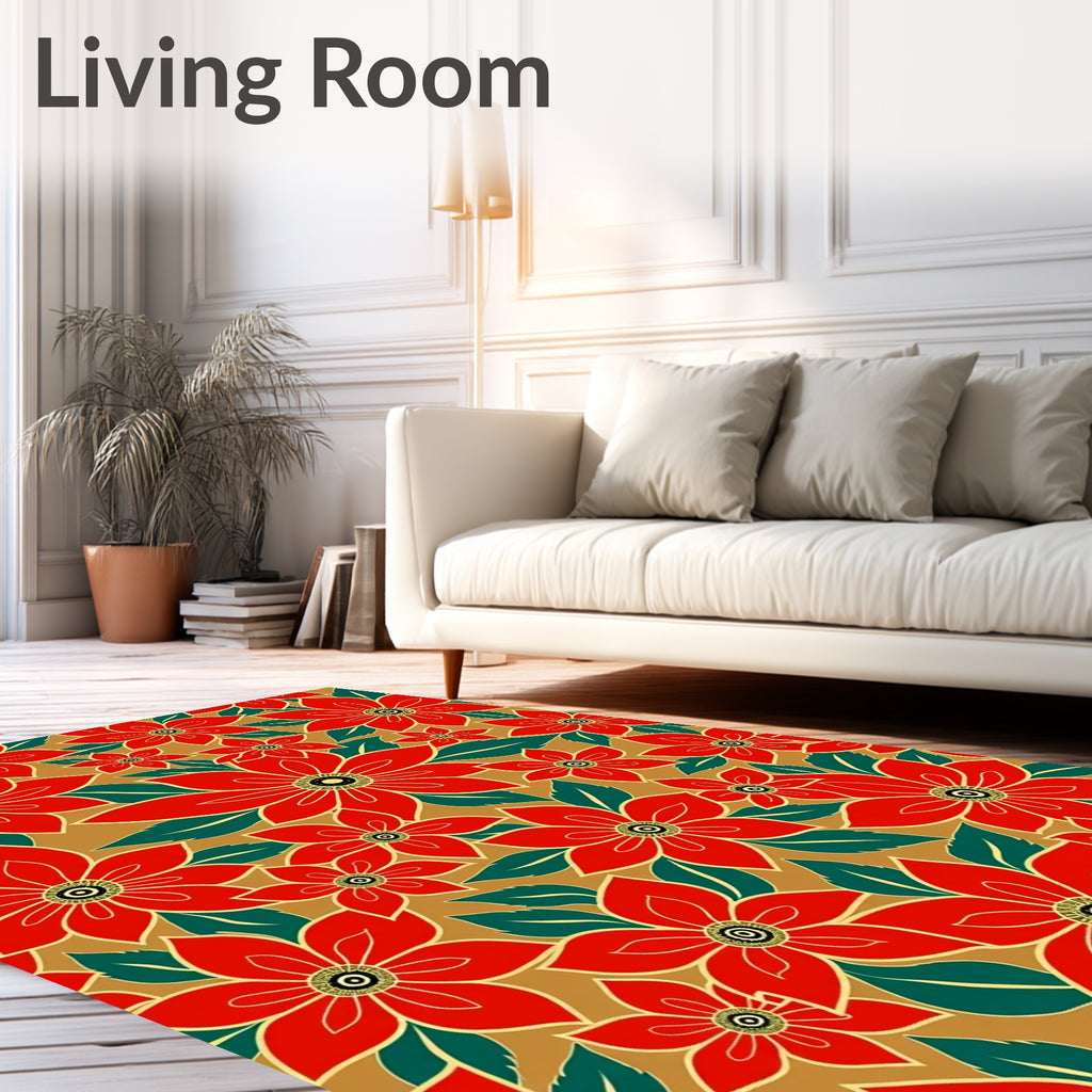 Bold Red Floral Pattern Design Rug