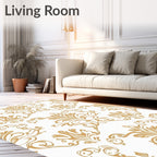 Gold Floral Scroll Damask Rug