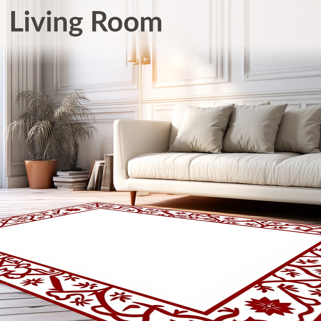 Elegant Red Floral Vine Border Design Rug