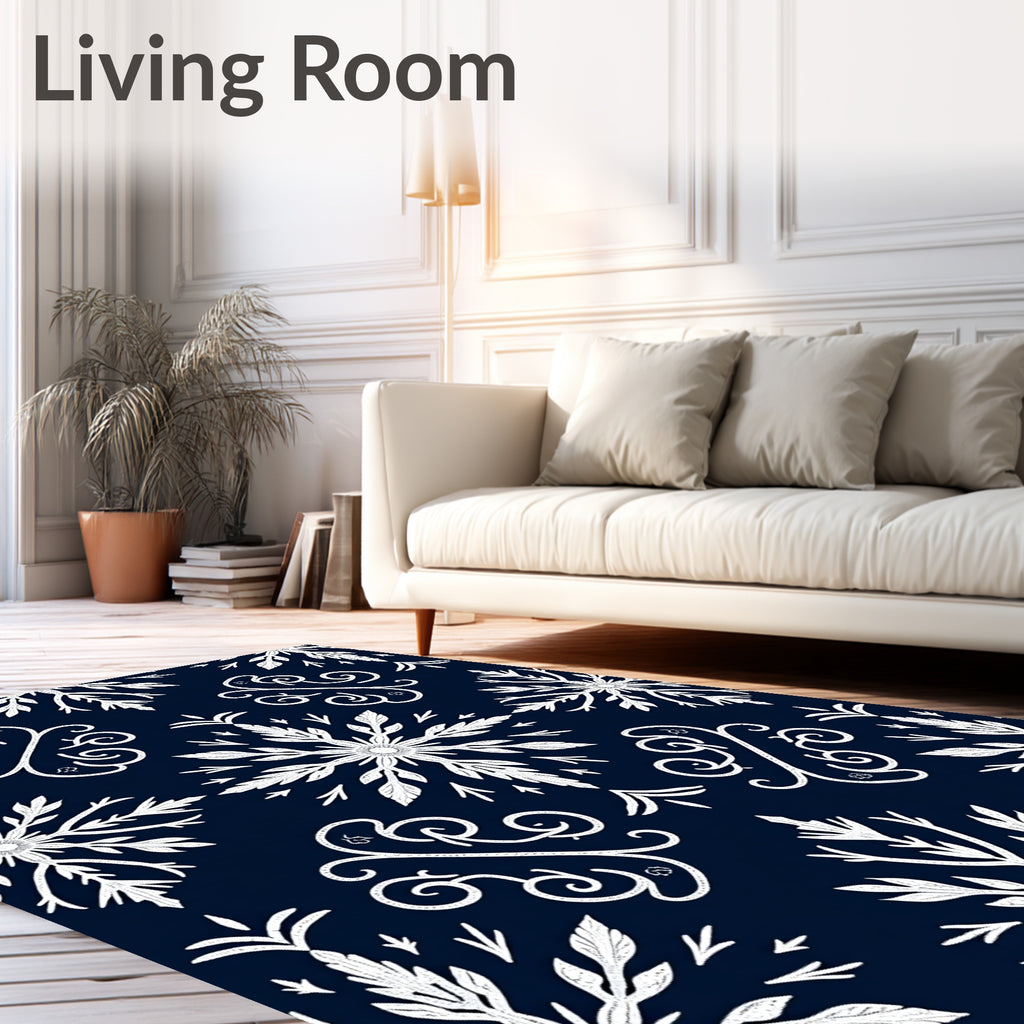 White Snowflake Swirl Pattern Design Rug