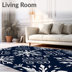White Snowflake Swirl Pattern Design Rug