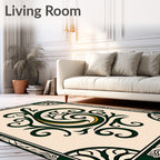 Ornate Green Gold Swirl Design Rug