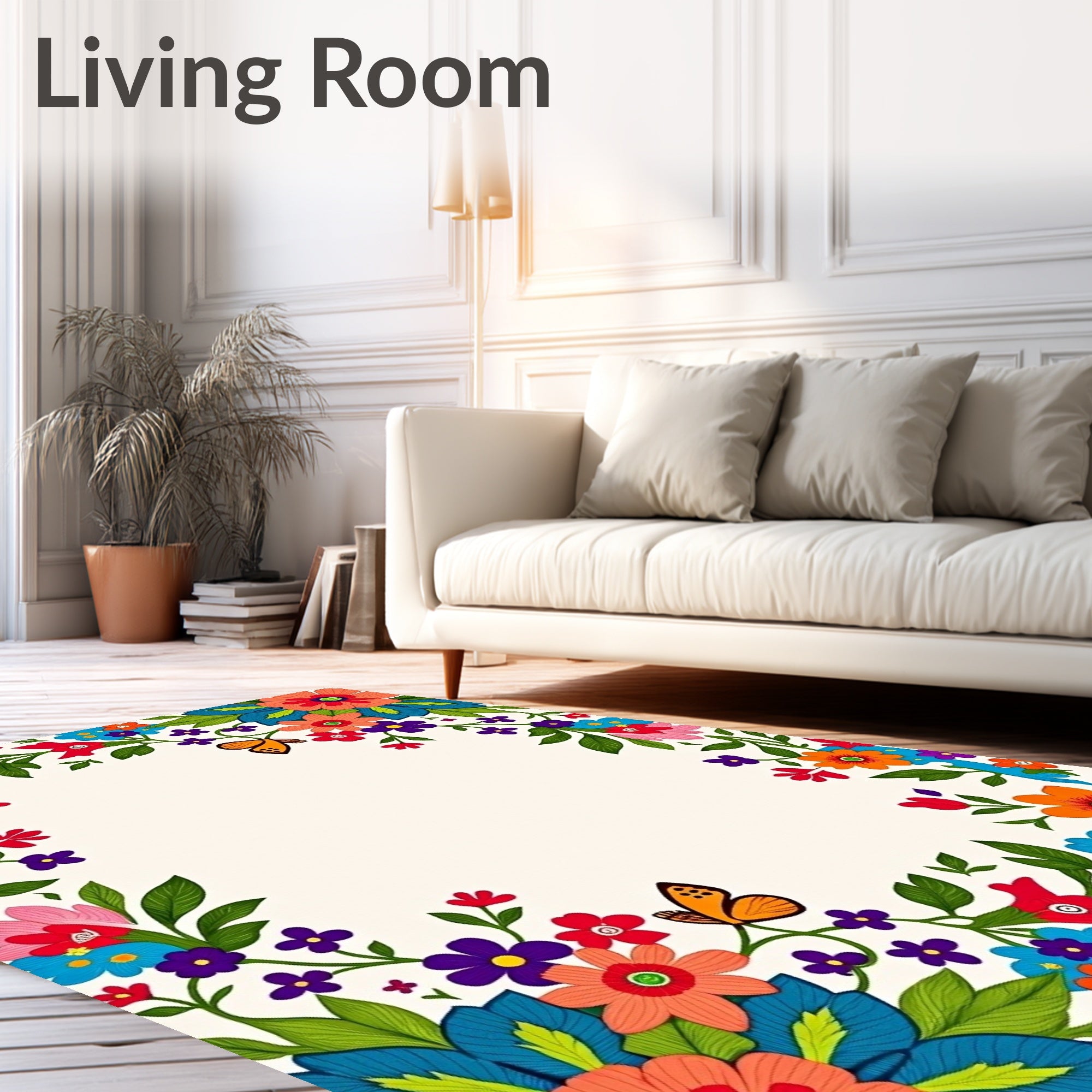 Vibrant Floral Butterfly Pattern Rug