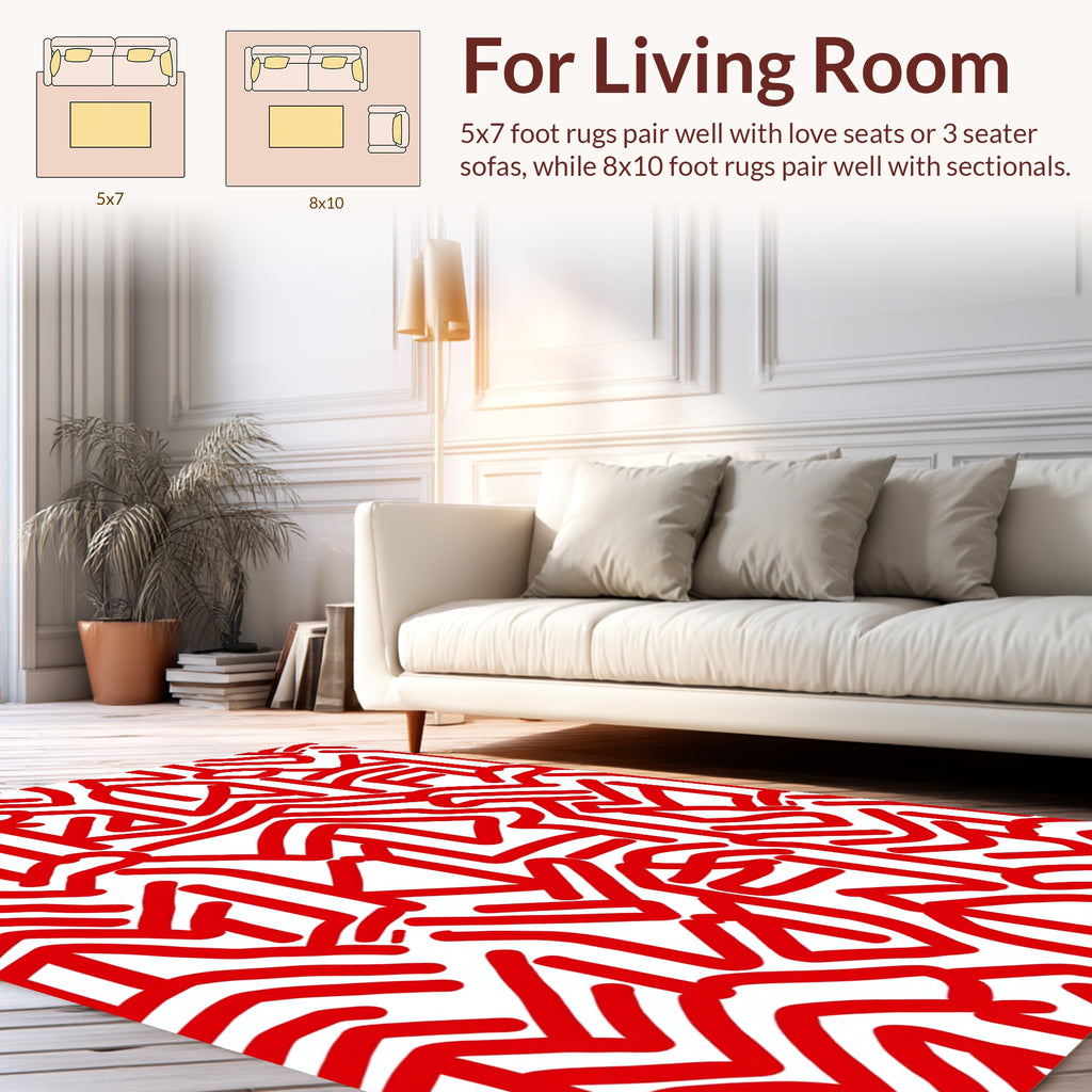 Bold Red Line Abstract Pattern Rug
