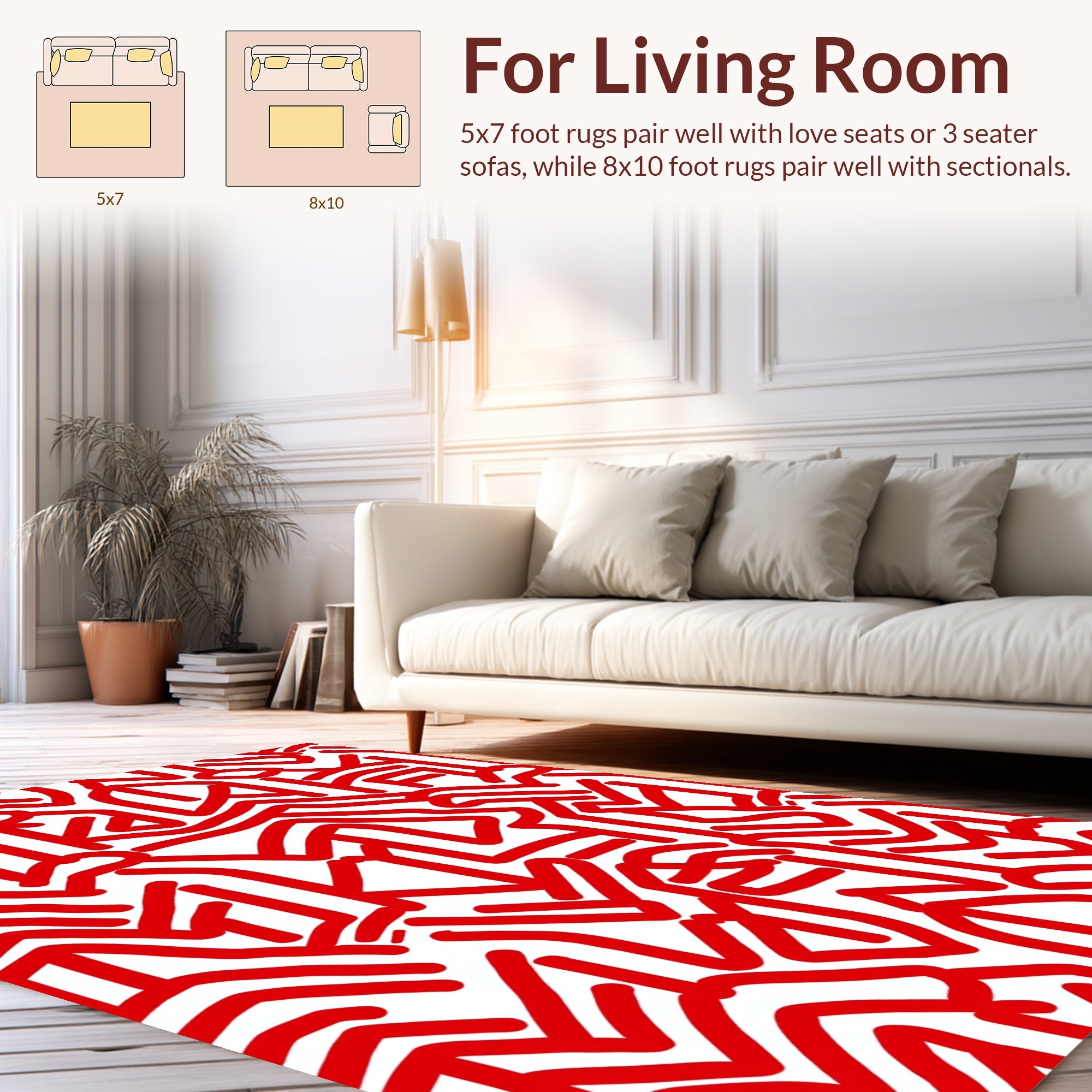 Bold Red Line Abstract Pattern Rug