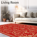 Red Cream Damask Vine Pattern Rug
