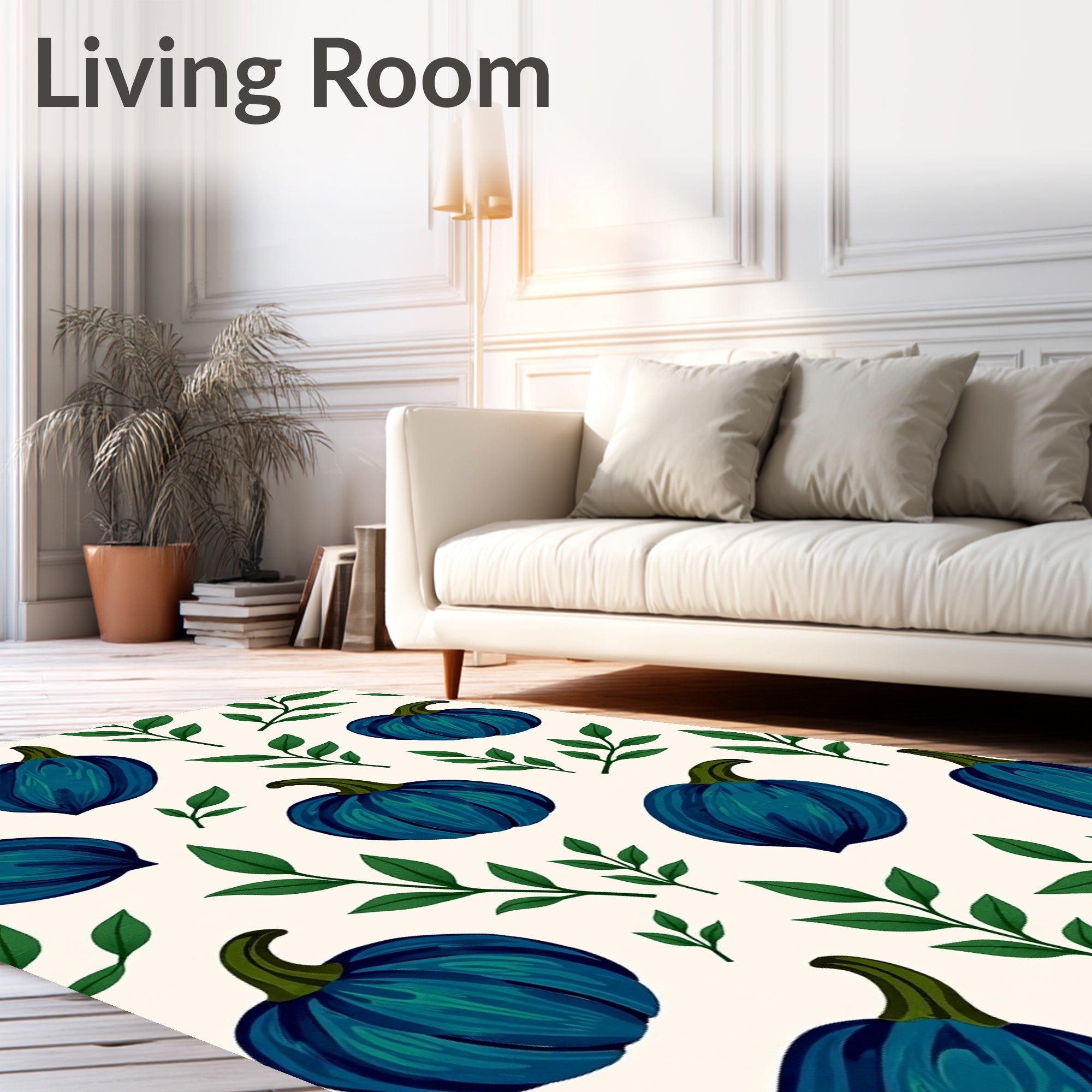 Dark Blue Squash Nature Pattern Rug
