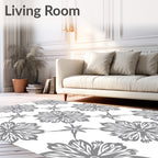 Grey Floral Stylized Pattern Design Rug