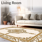 Golden Baroque Scroll Medallion Rug