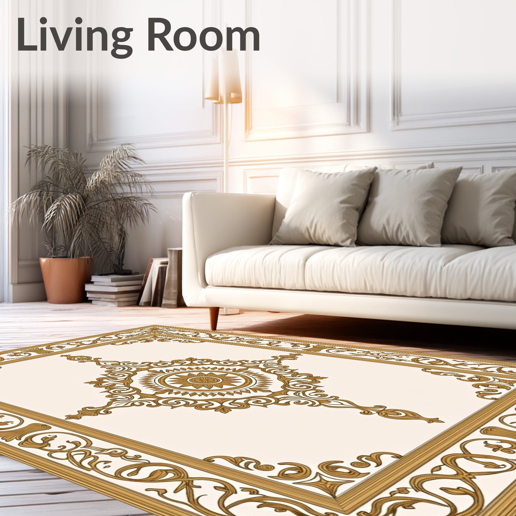Golden Baroque Scroll Medallion Rug