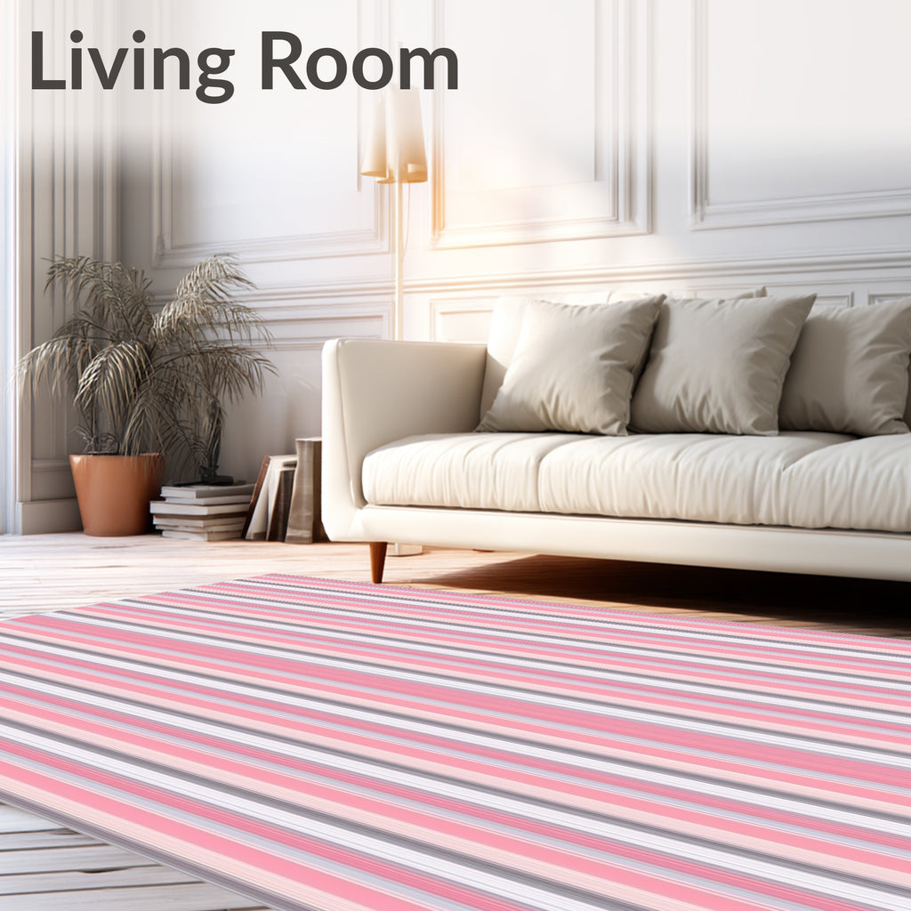 Soft Pink White Gray Stripe Pattern Rug