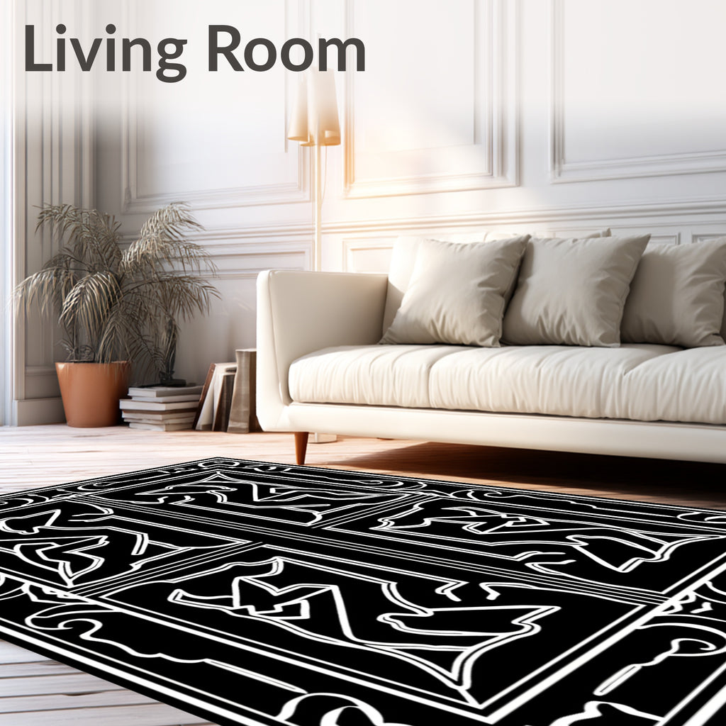 Abstract Geometric Black White Pattern Rug