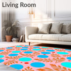 Orange Leaf And Blue Dot Pattern Rug