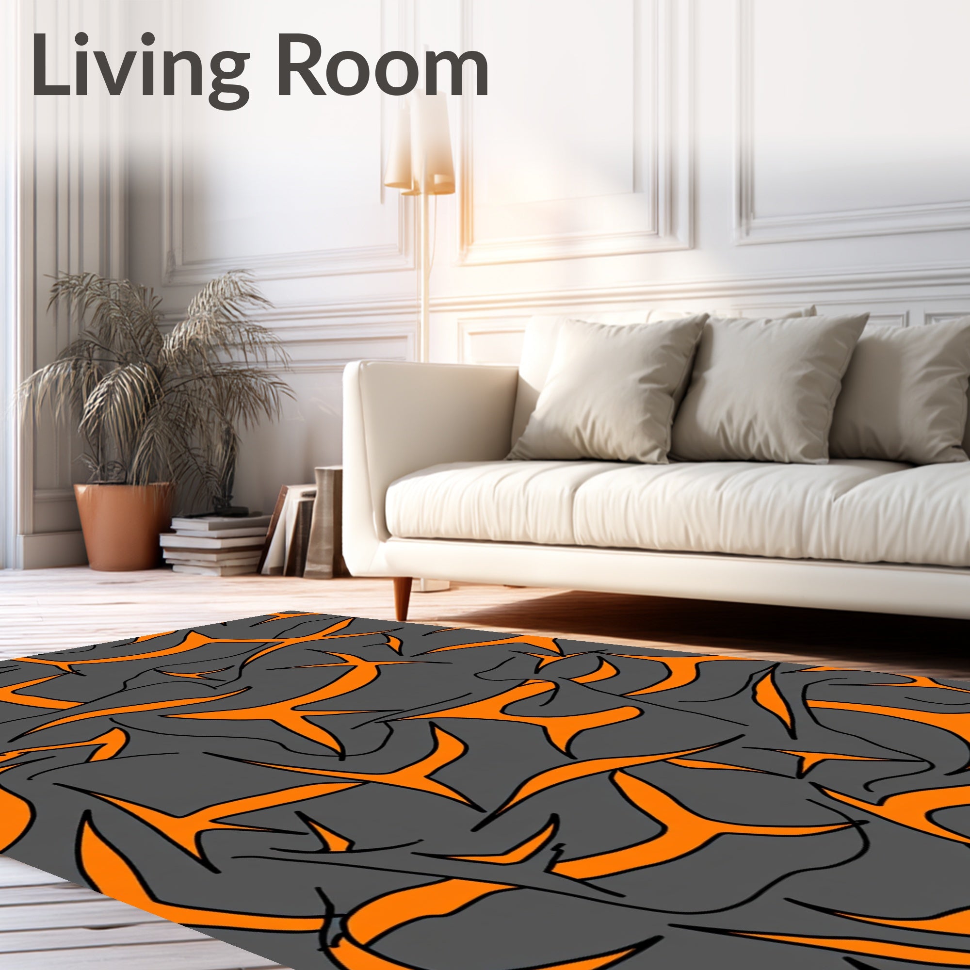 Bold Abstract Orange Flame Pattern Rug