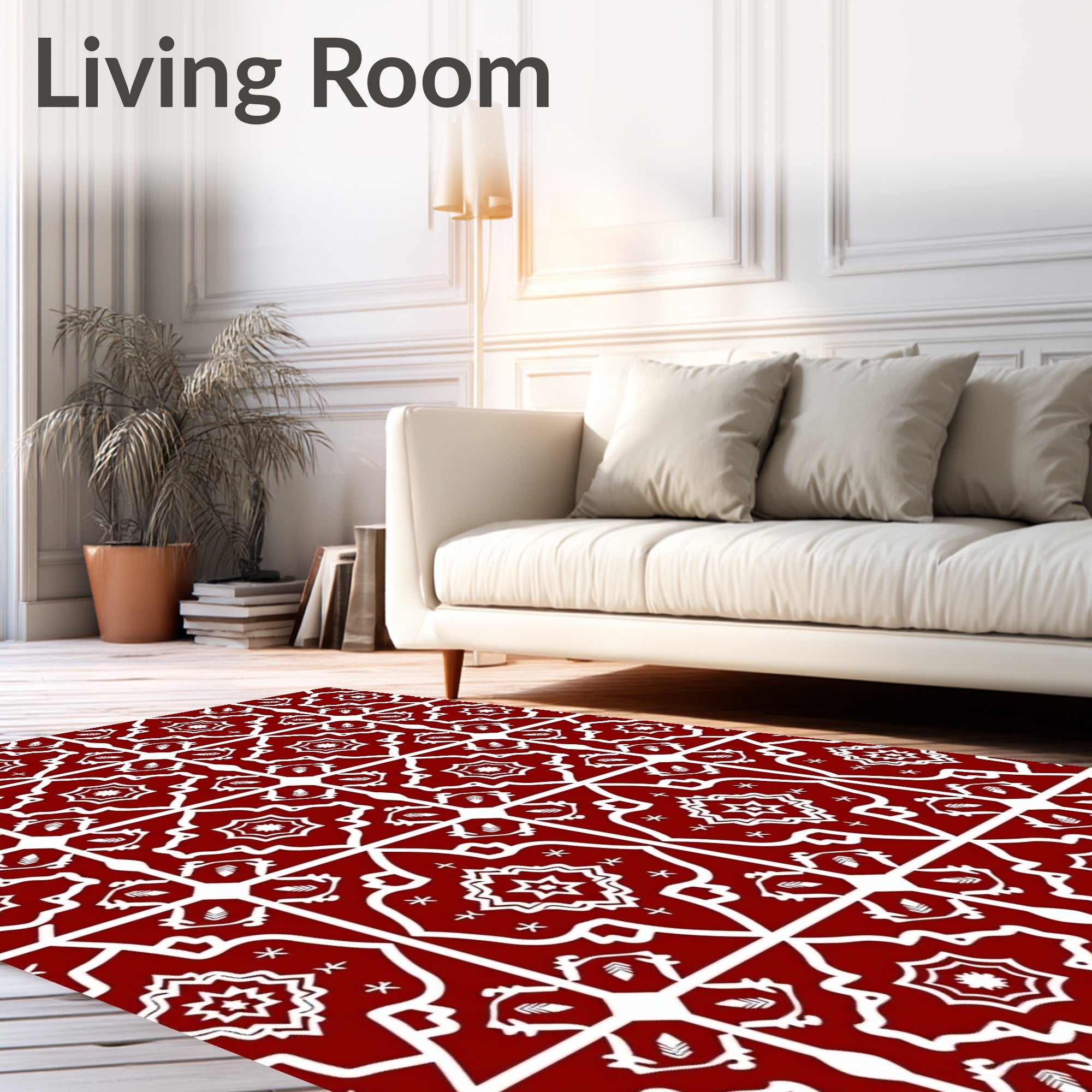 Classic Red White Geometric Tiles Rug