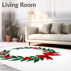 Green Holly Red Berry Festive Wreath Rug