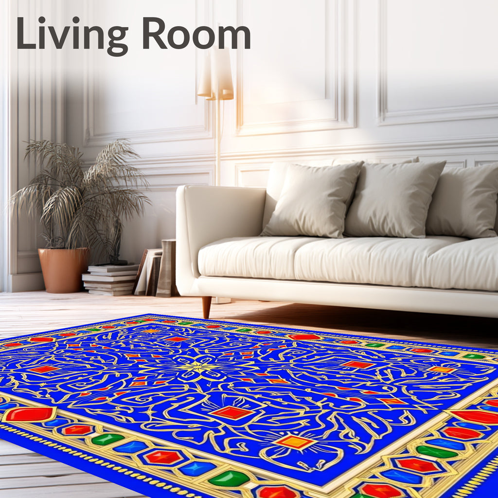 Royal Blue Geometric Gemstone Patterned Rug