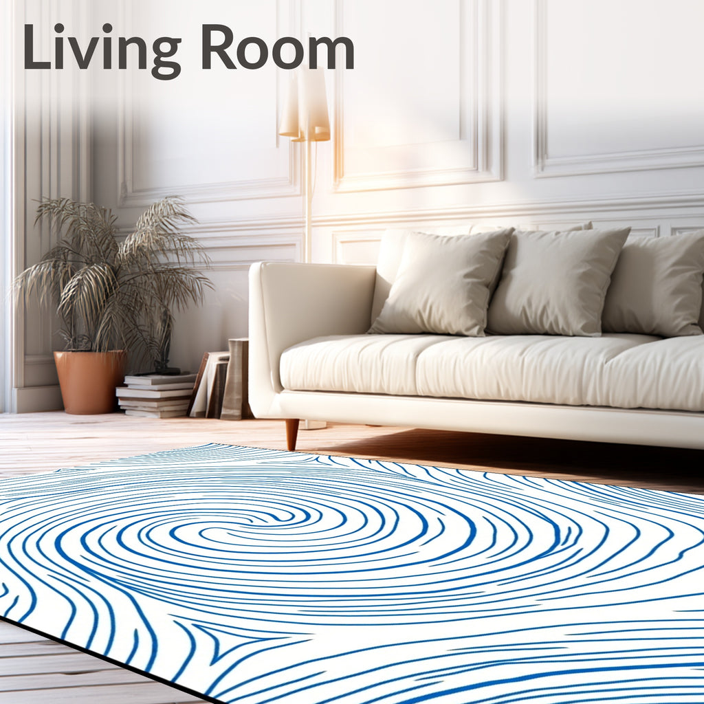 Deep Blue Swirl Lines Rug
