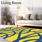 Intertwined Blue Yellow Abstract Pattern Rug