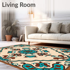 Turquoise Brown Floral Medallion Pattern Rug