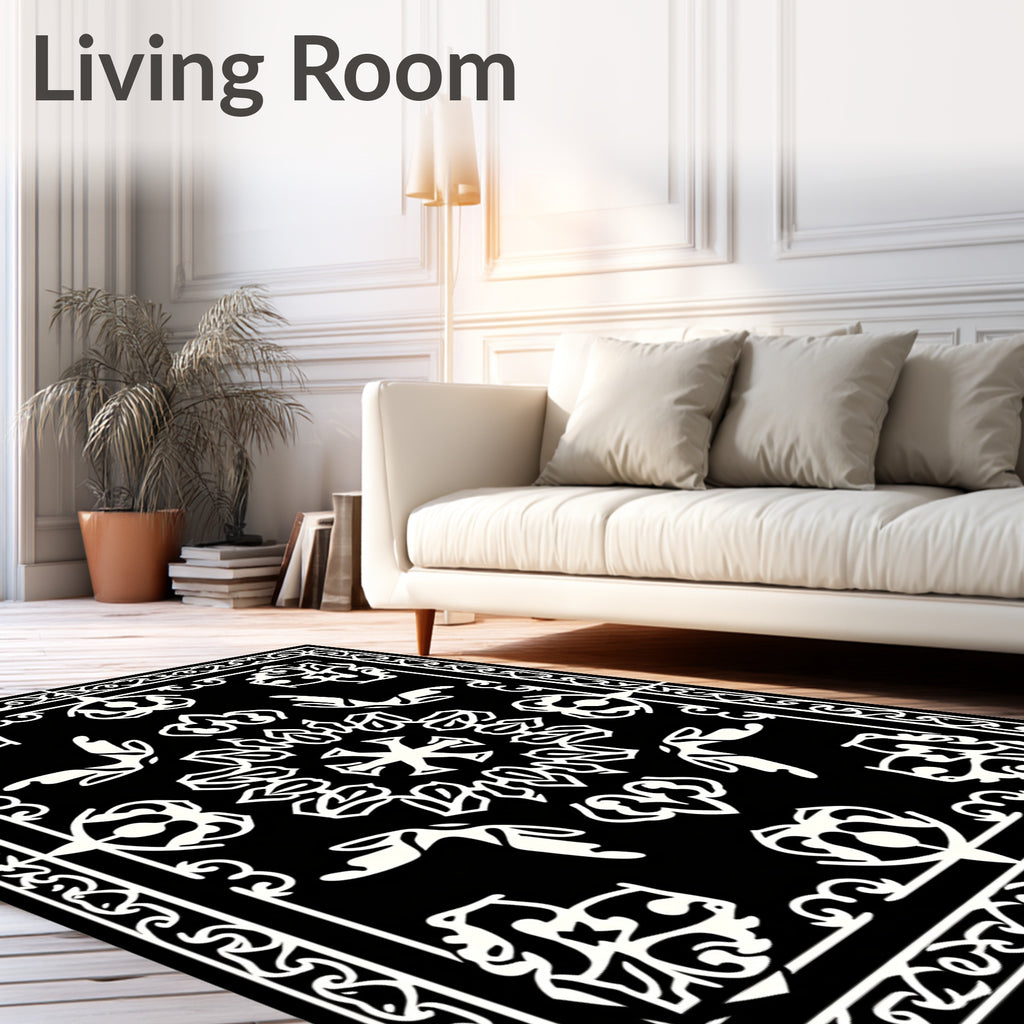 Monochrome Detailed Floral Medallion Rug