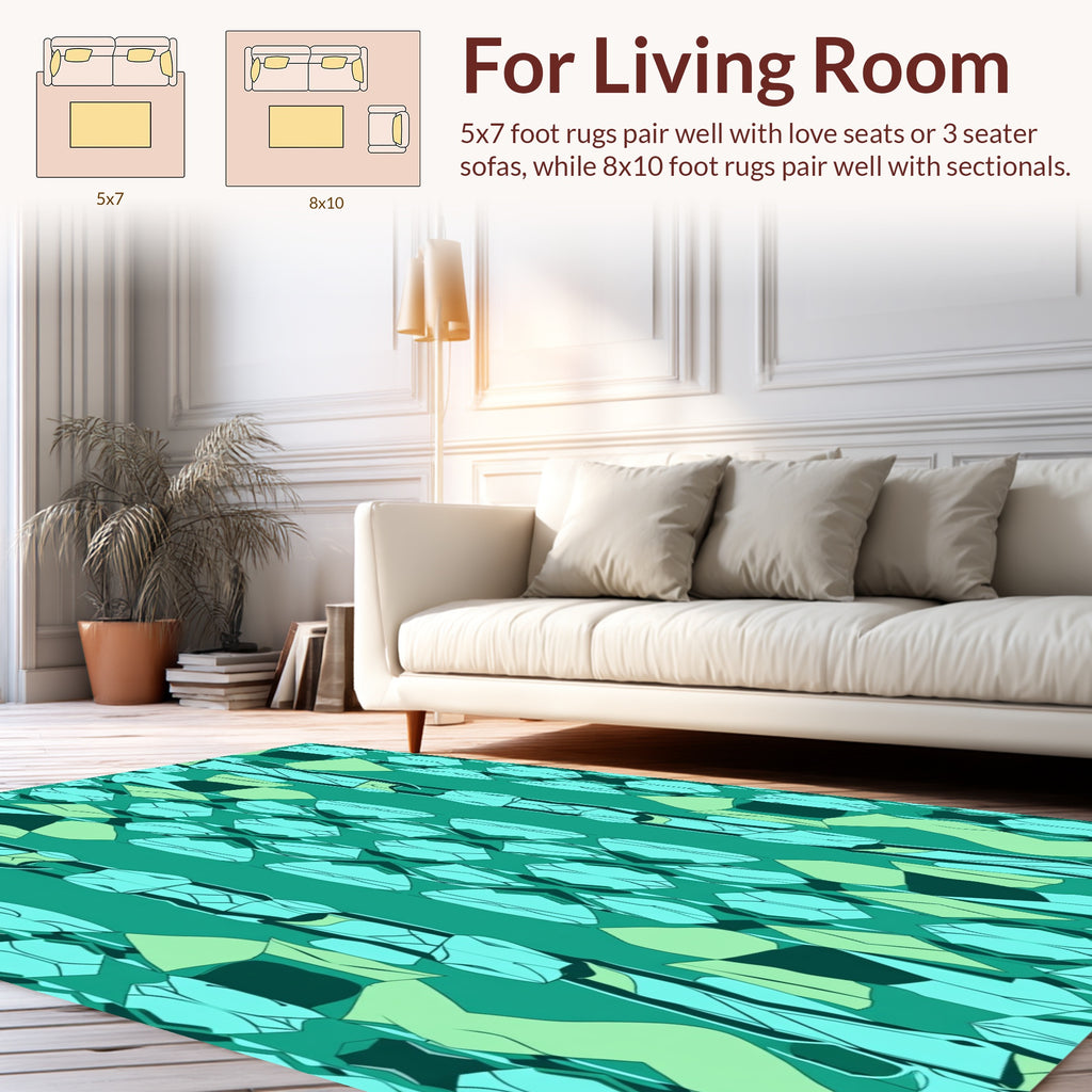 Teal Jade Abstract Vertical Geometric Rug