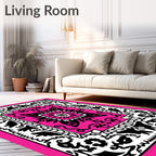 Bold Black Floral Pattern Rug