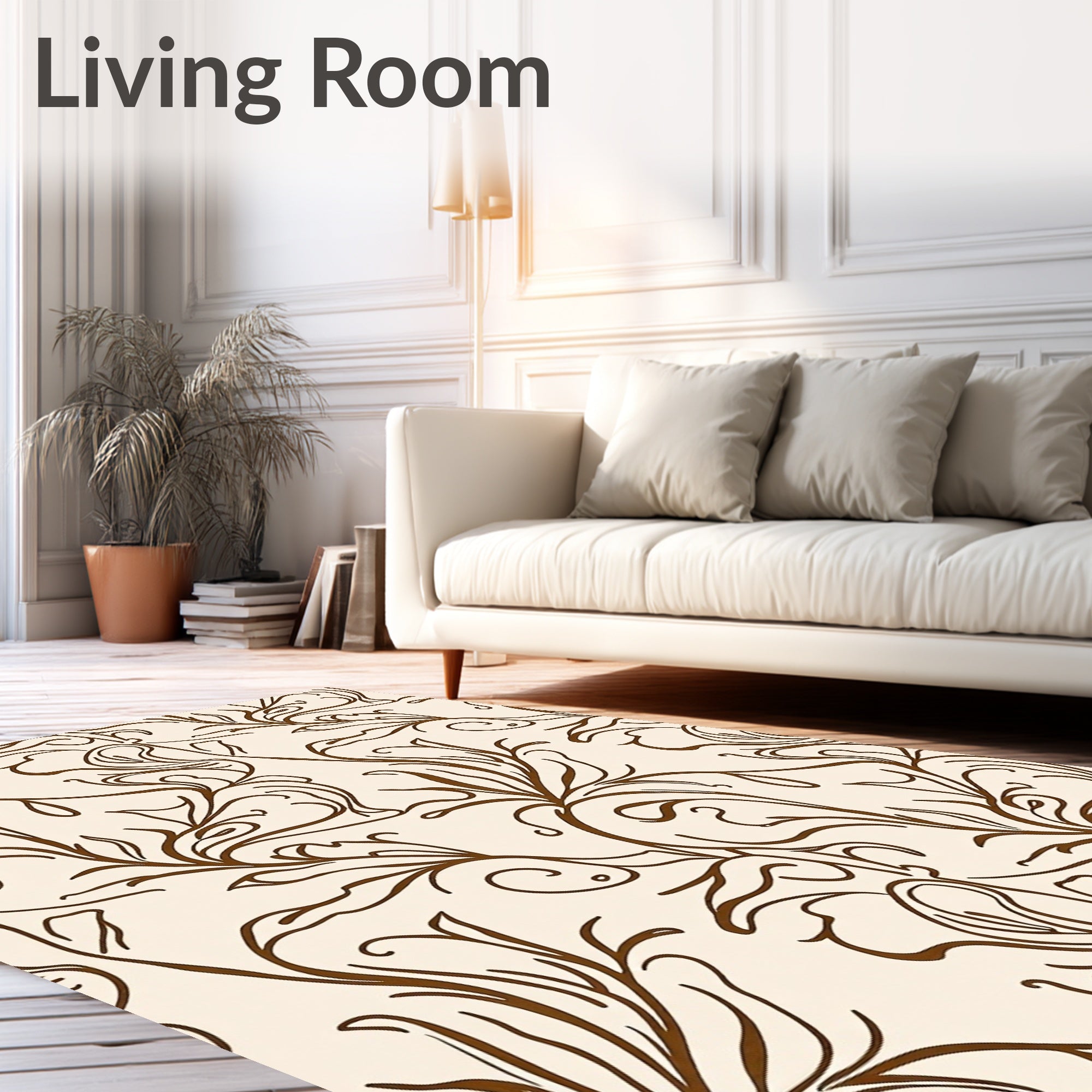 Elegant Brown Swirl Floral Pattern Rug