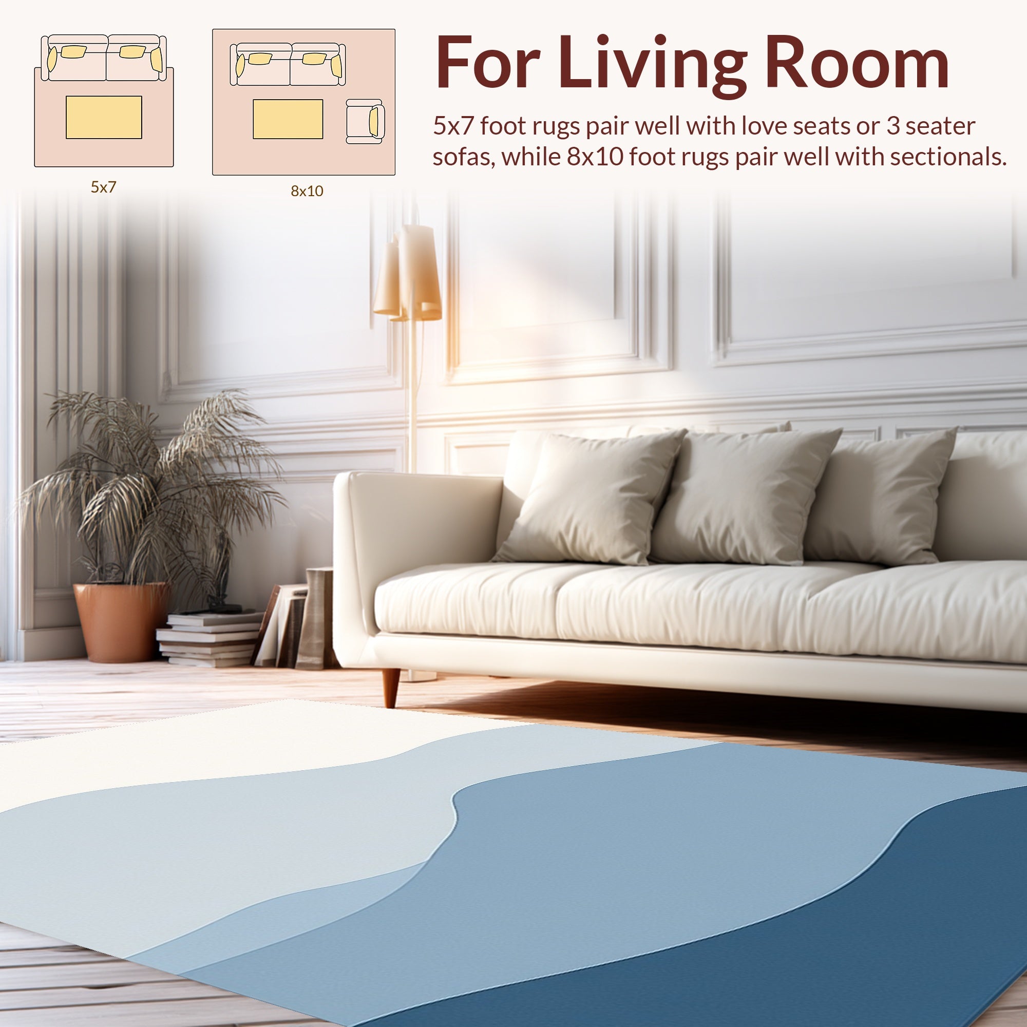 Serene Blue Layered Wave Pattern Rug