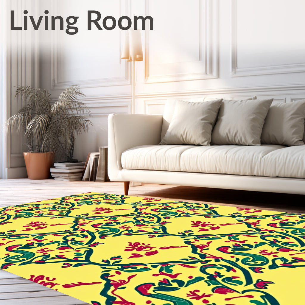 Emerald Green Crimson Floral Tapestry Rug