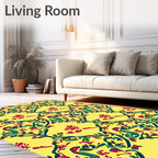 Emerald Green Crimson Floral Tapestry Rug
