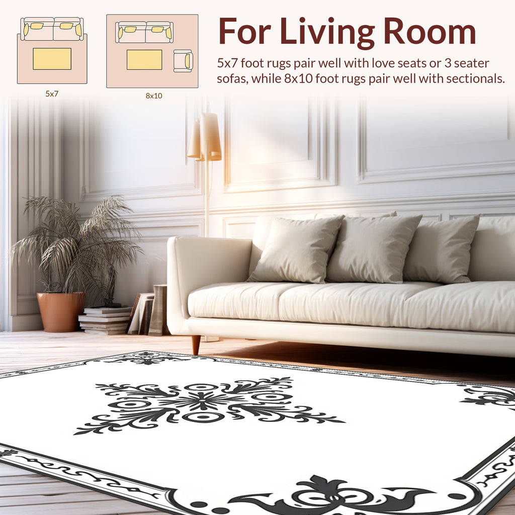 Elegant Scrollwork Floral Border Rug