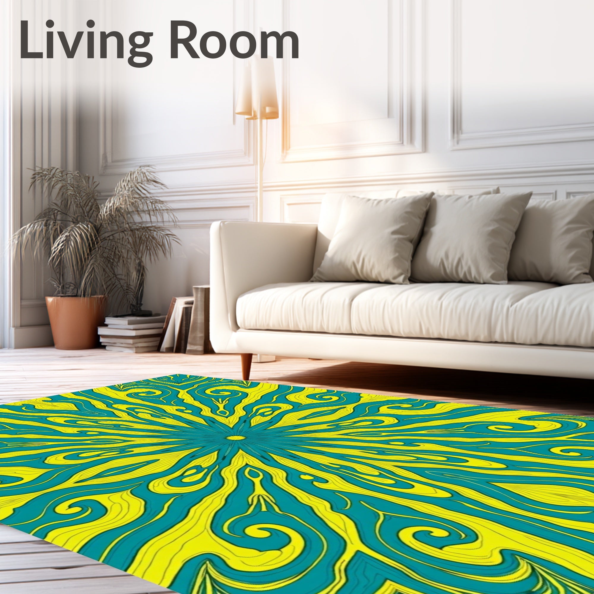 Radiant Teal Yellow Swirl Pattern Rug