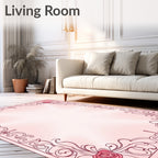 Ornate Pink Rose Floral Frame Rug