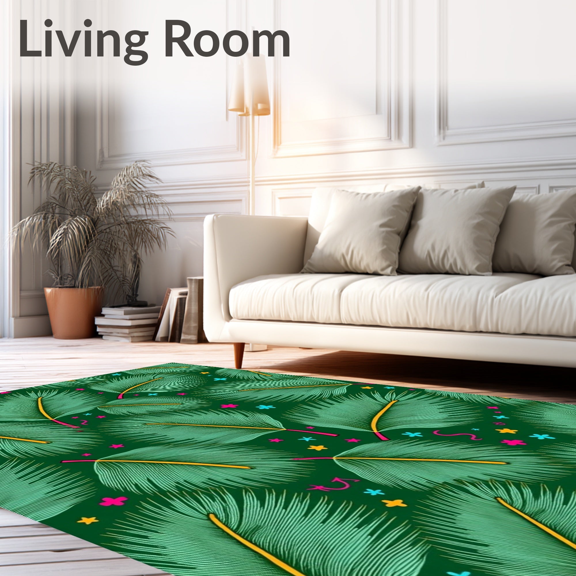 Green Tropical Palm Frond Scattered Stars Rug