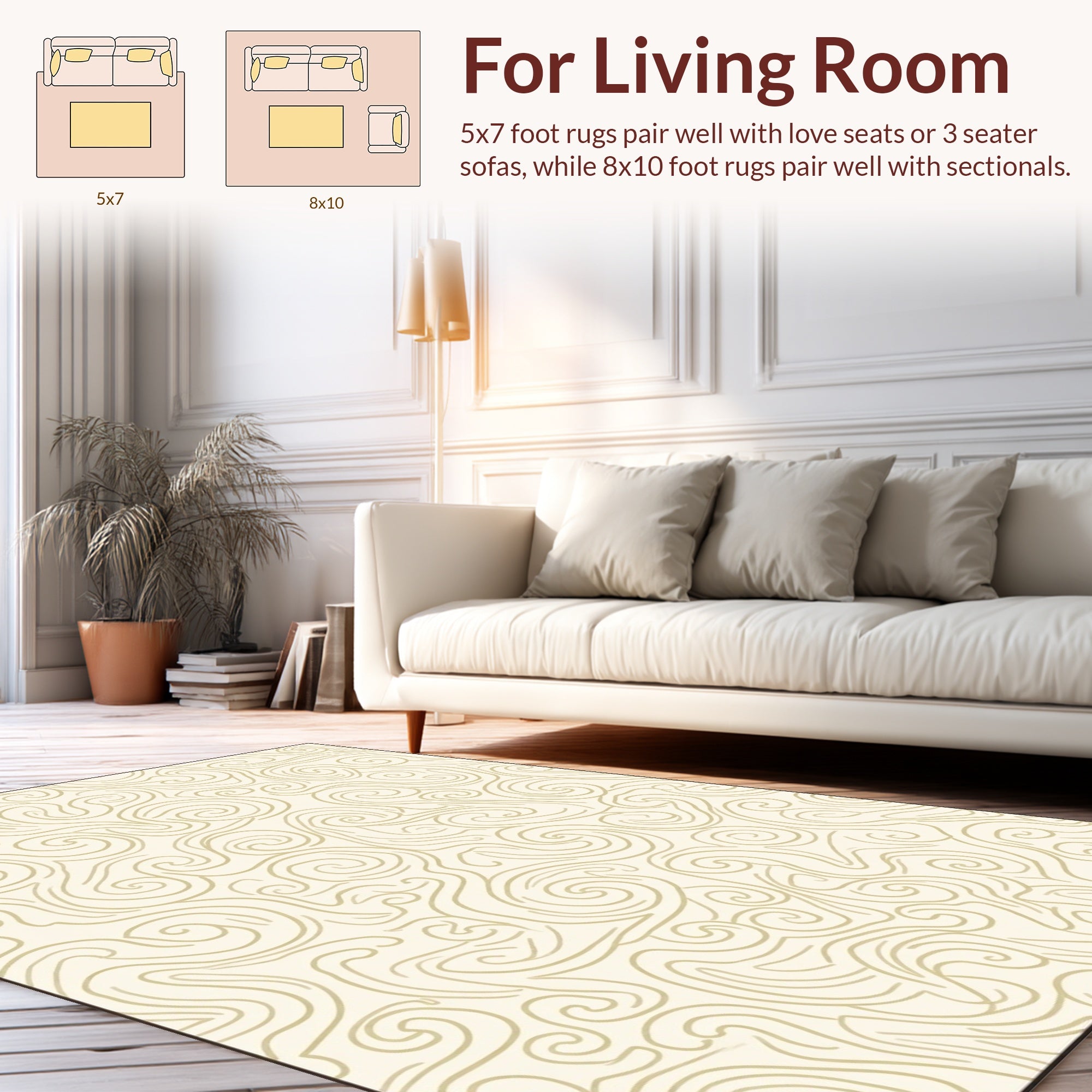 Swirl Lines Beige Abstract Pattern Rug