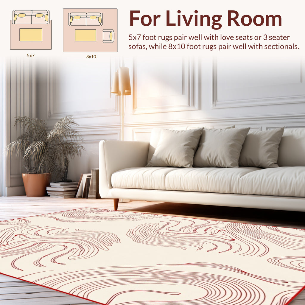 Abstract Red Swirl Contour Pattern Rug