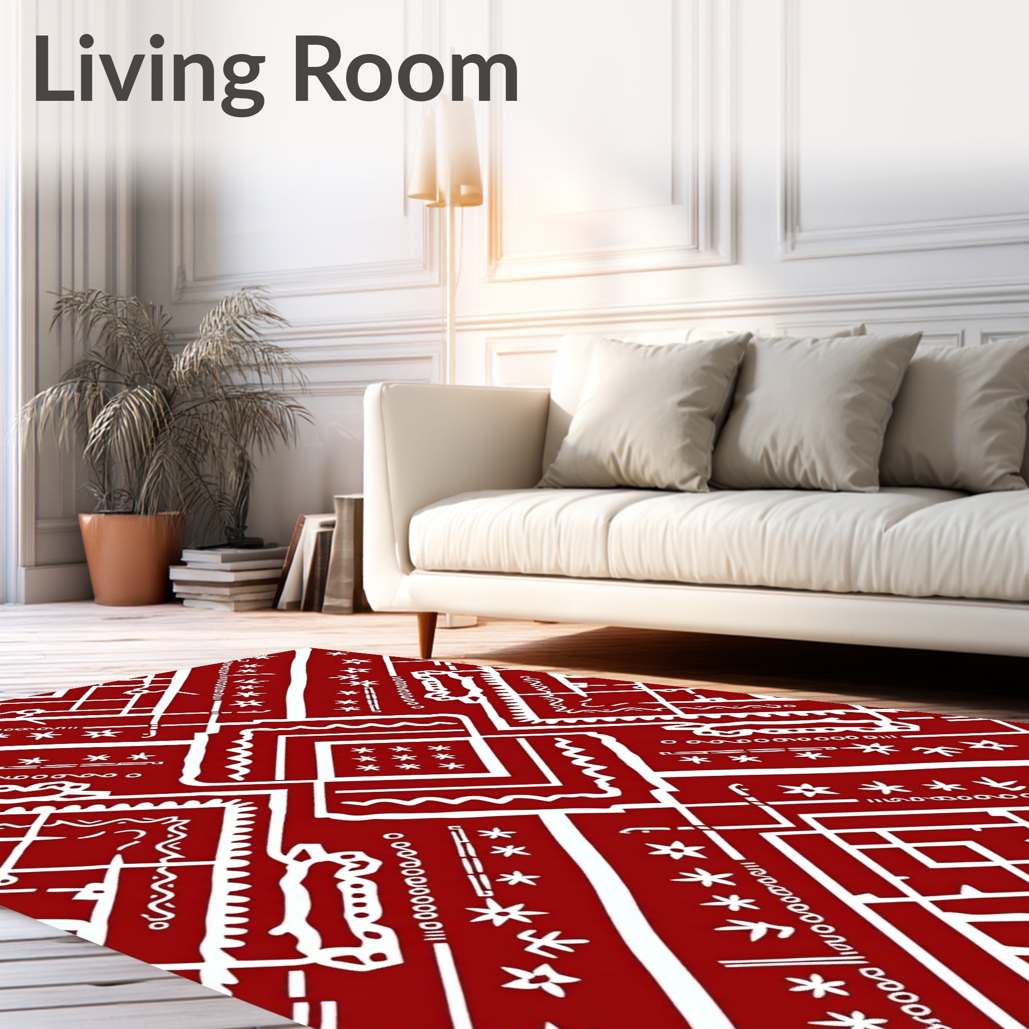 Crimson And White Geometric Tribal Pattern Rug