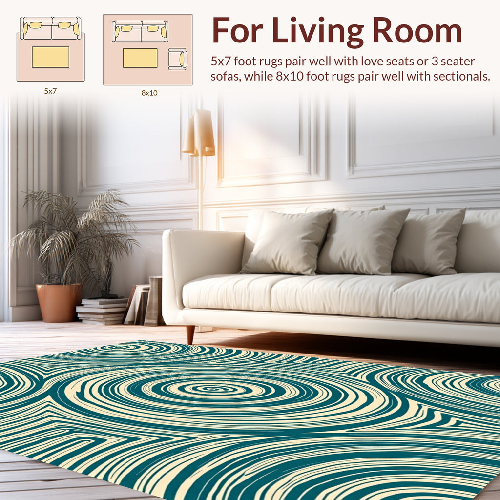 Swirling Teal Geometric Stripe Pattern Rug