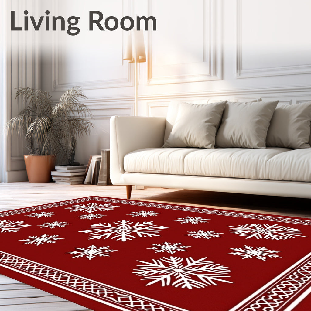 Red Snowflake Pattern Rug