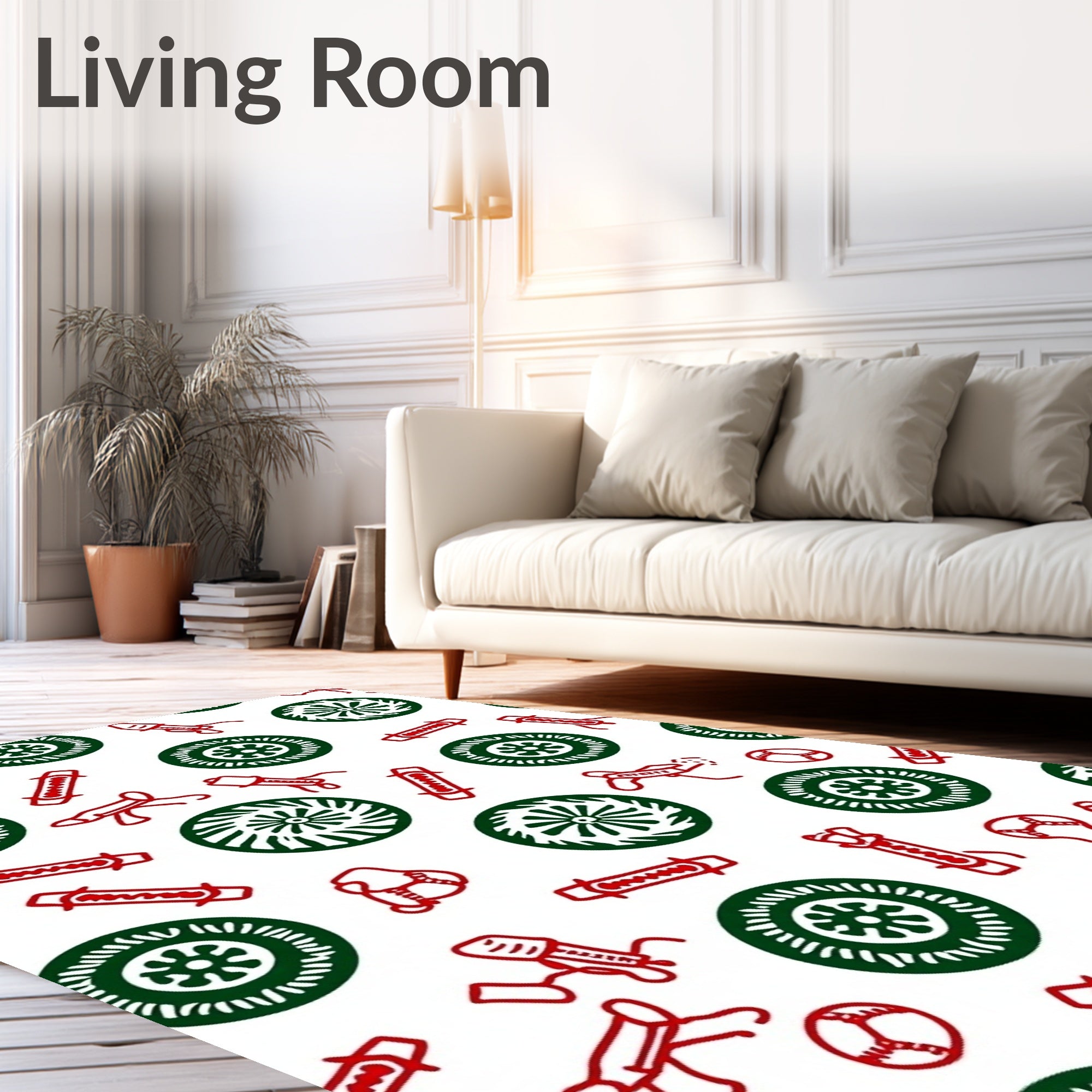 Abstract Red Green Circular Pattern Design Rug