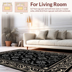 Classic Black Floral Scroll Design Rug