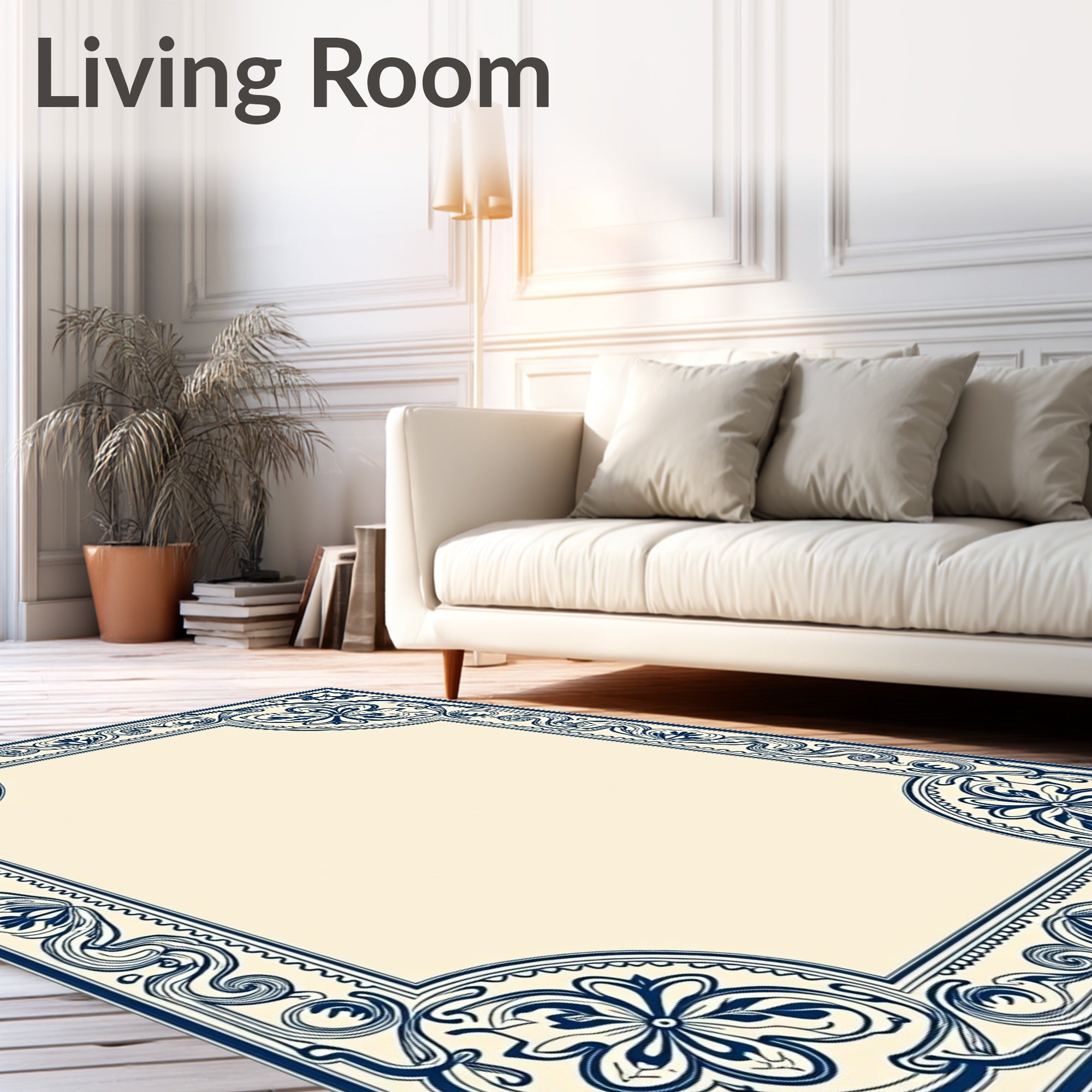 Chic Floral Swirls Blue Decorative Rug
