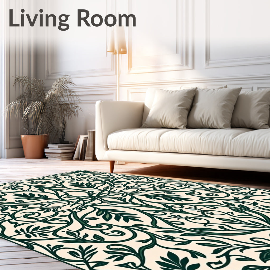 Elegant Dark Green Floral Vines Pattern Rug