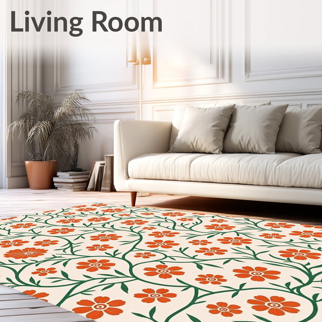 Cozy Orange Floral Vine Pattern Rug
