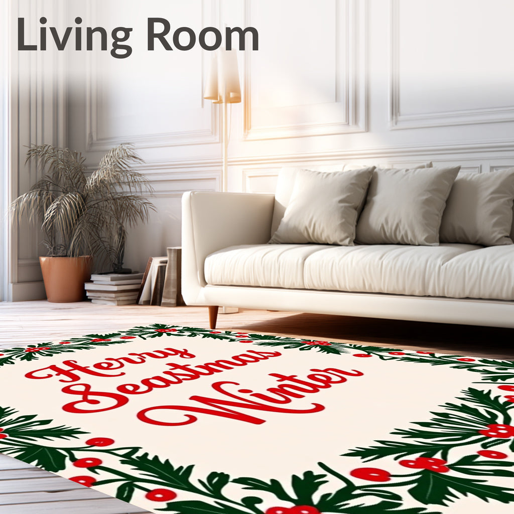 Red Holly Berry Swirl Border Rug