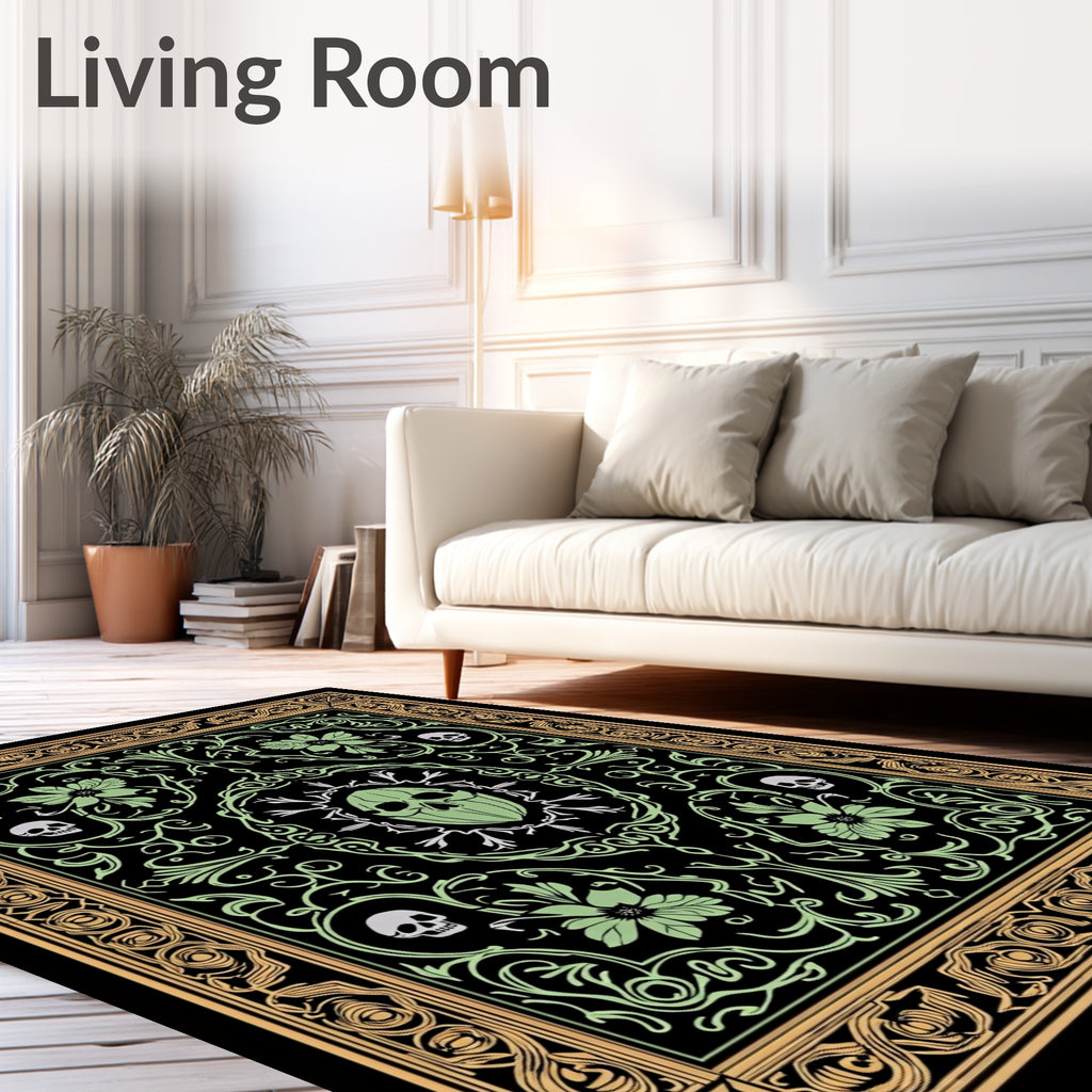 Gothic Skull Floral Border Rug