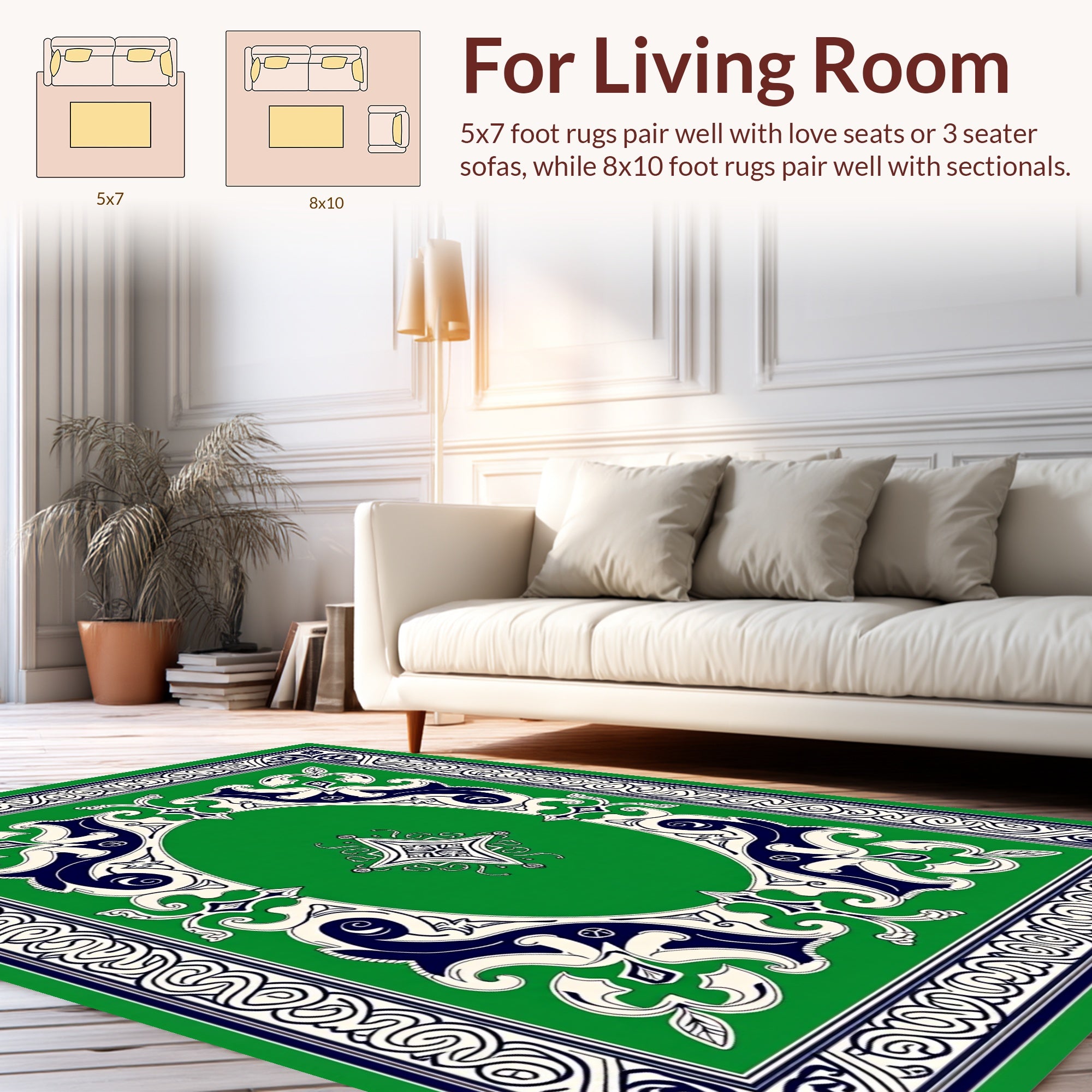 Green Ivory Navy Elaborate Emblem Rug